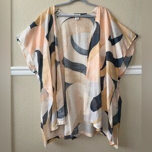 Rachel Zoe Linen Blend Flowy Poncho Artsy Beachy Boho Resort One Size